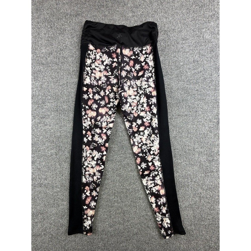 Splendid Leggings Womens Medium Black Floral Ankle Yoga Pants Stretch Athletic
